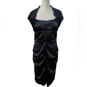 Ruffle Collar Satin Ruched Sheath Dress